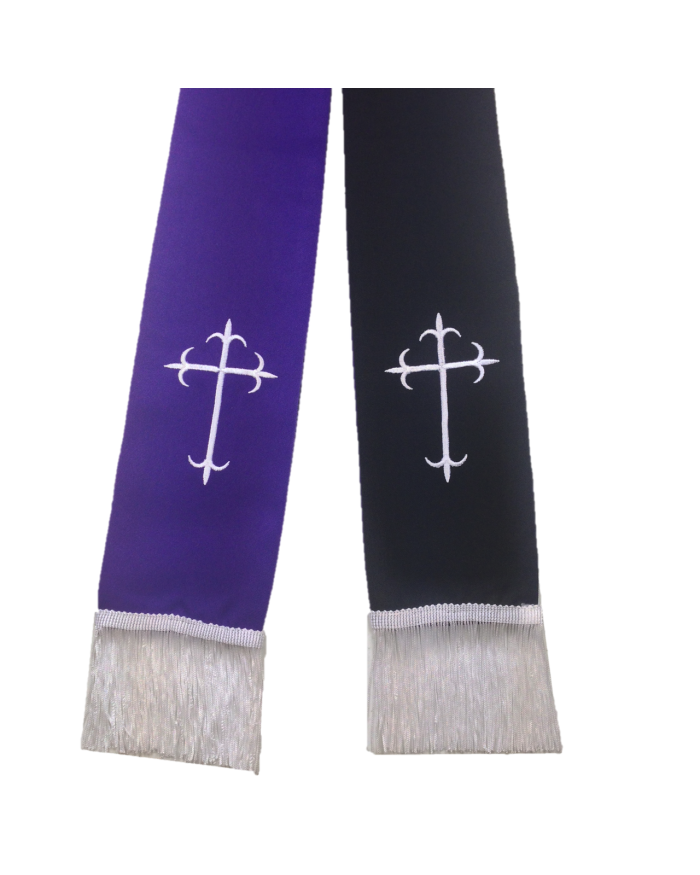Reversible Clergy Stole - Black/White AND Purple/White