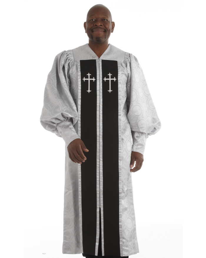 951 P. Men's & Women's Clergy Robe - Silver Brocade with Black 