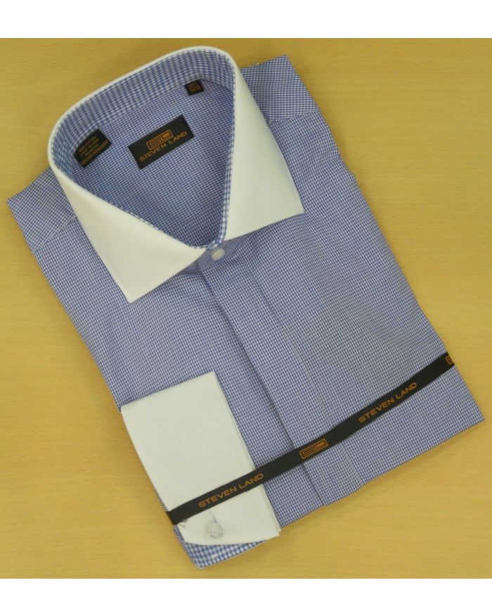 Men's Steven Land Fine Checks Plaid Dress Shirt - Light Blue/White