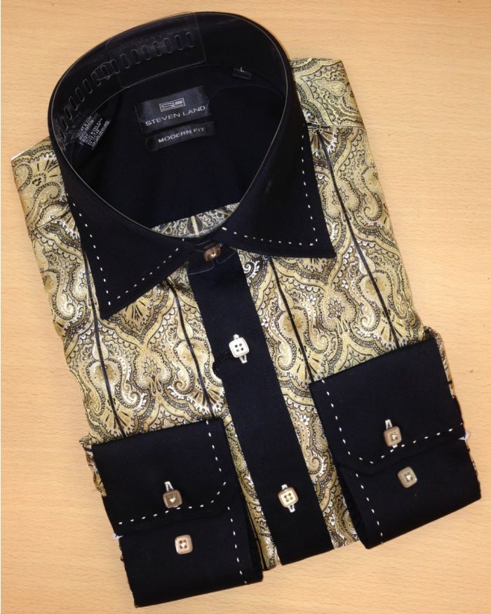 Men's Steven Land Paisley Fashion Dress Shirt - Gold