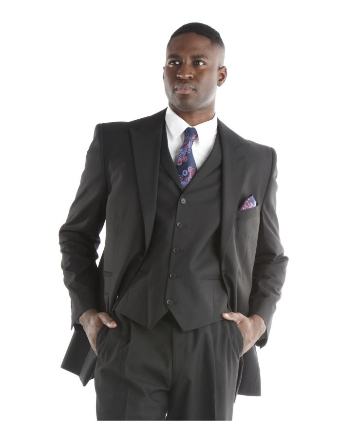 Steve Harvey Striped Design 3 Pc. Suit - Black