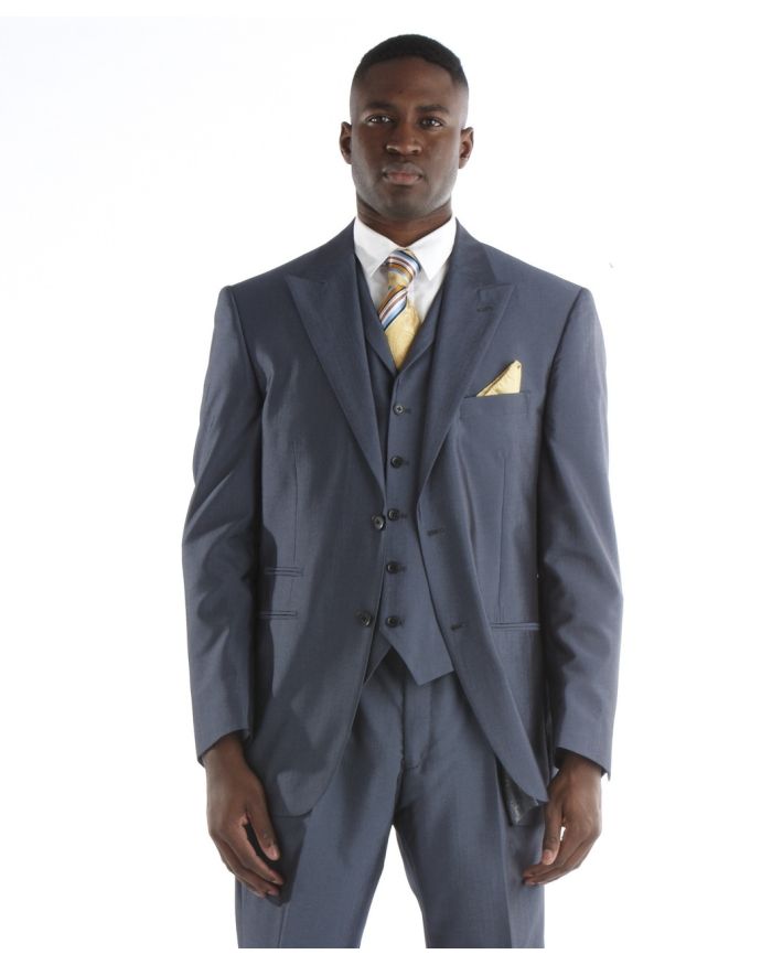 Steve Harvey Sharkskin 3 Pc. Suit - Midnight Blue