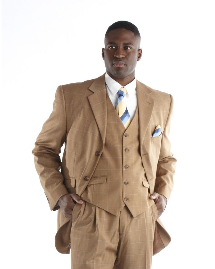 Steve Harvey Plaid 3 Pc. Suit - Cognac