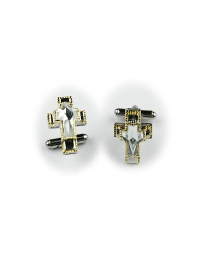 2 Pc. Glorious Stone Cross Cufflinks - White