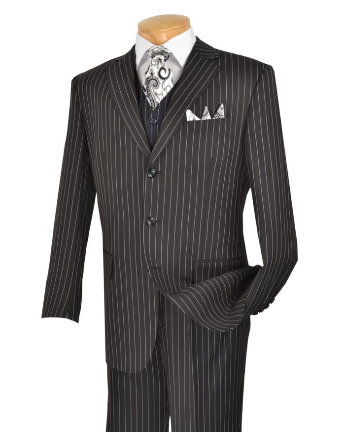 Men's Pinstripe Fashion 3 Pc. Black Suit