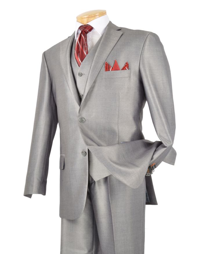 *Featured* Men's 3 Pc. Premium Sharkskin Suit Gray