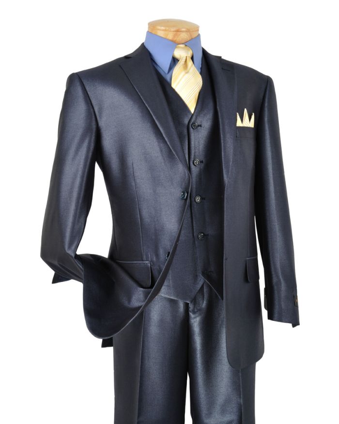 *Featured* Men's 3 Pc. Premium Sharkskin Suit Midnight Blue