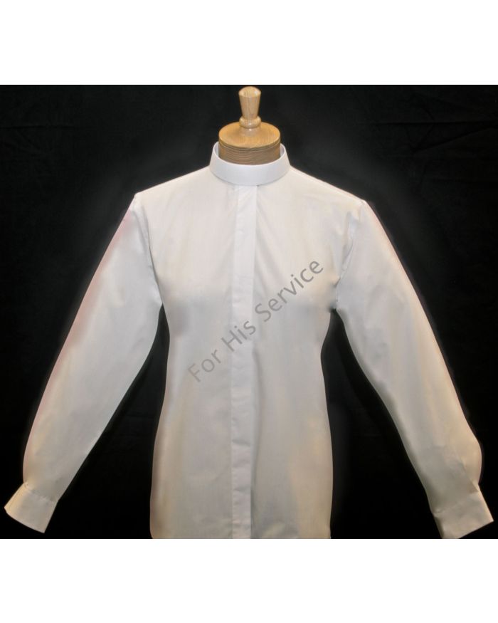 603. Women's Long-Sleeve (Banded) Full-Collar Clergy Shirt - White