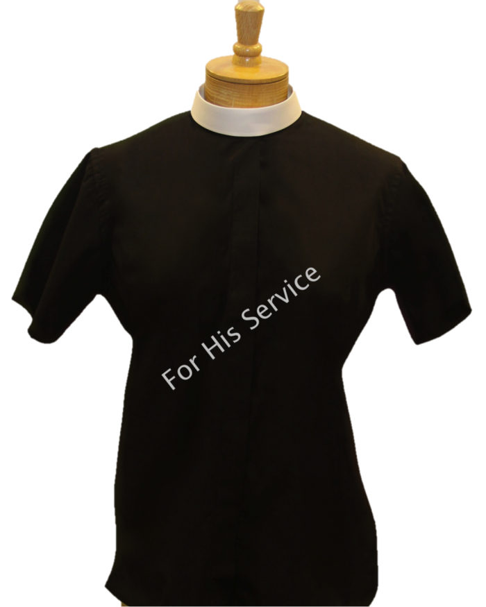 651. Women's Short-Sleeve (Banded) Full-Collar Clergy Shirt - Black