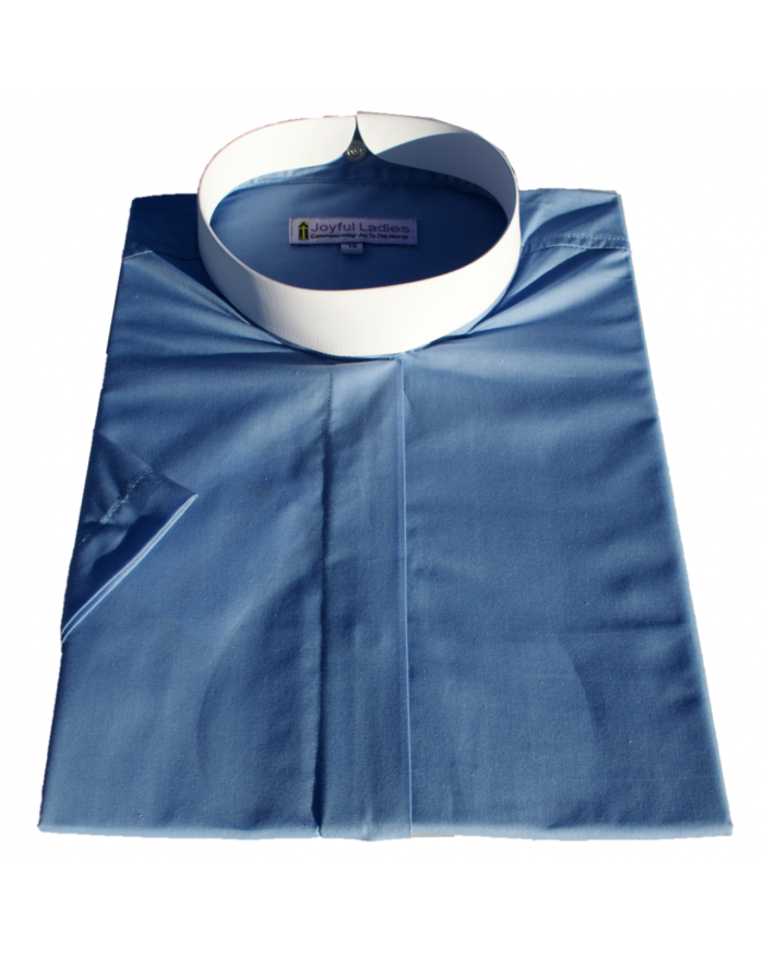 663. Women's Short-Sleeve (Banded) Full-Collar Clergy Shirt - Light Blue