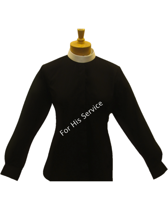 601. Women's Long-Sleeve (Banded) Full-Collar Clergy Shirt - Black