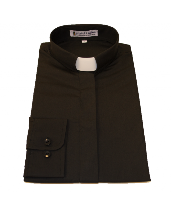 501. Women's Long-Sleeve Tab-Collar Clergy Shirt - Black