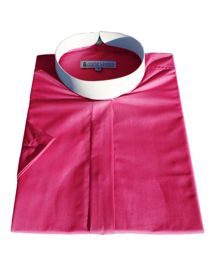665. Women's Short-Sleeve (Banded) Full-Collar Clergy Shirt - Fuchsia