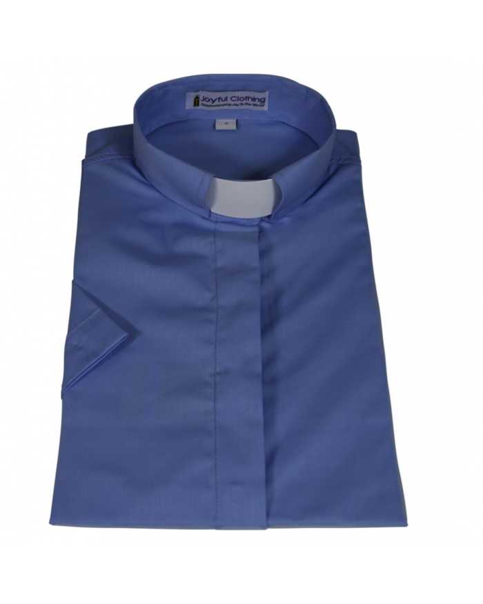 563. Women's Short-Sleeve Tab-Collar Clergy Shirt - Light Blue