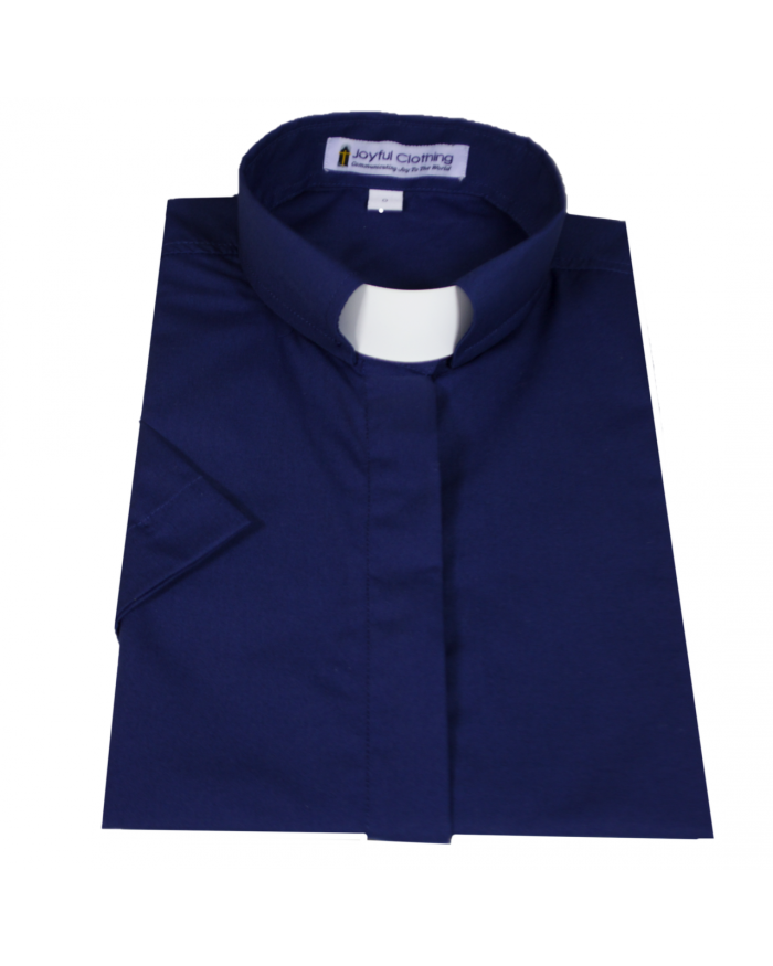 575. Women's Short-Sleeve Tab-Collar Clergy Shirt - Navy Blue
