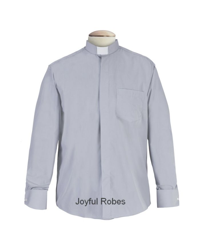 111. Men's Long-Sleeve Tab-Collar Clergy Shirt - Grey