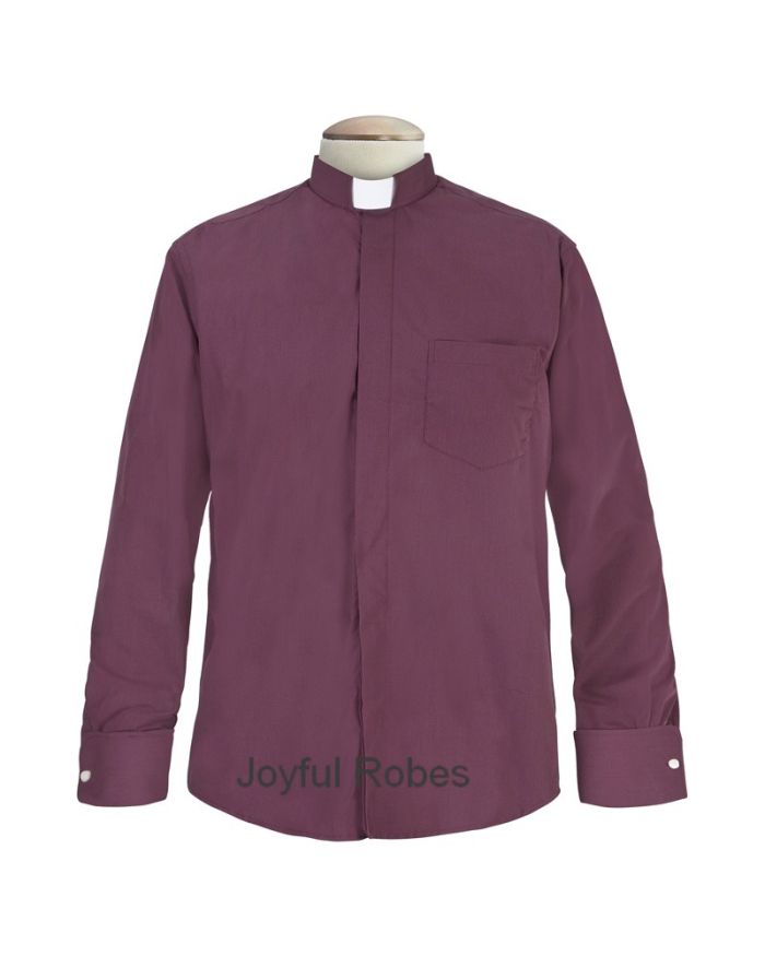 109. Men's Long-Sleeve Tab-Collar Clergy Shirt - Burgundy