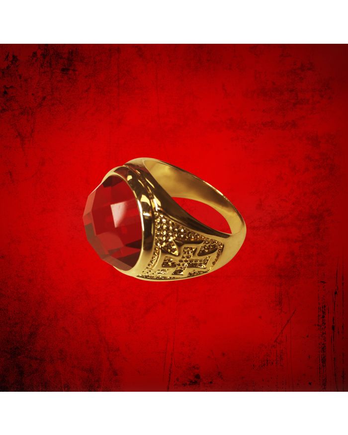 Men's Clergy Ring with Deep Red Rounded Stone 