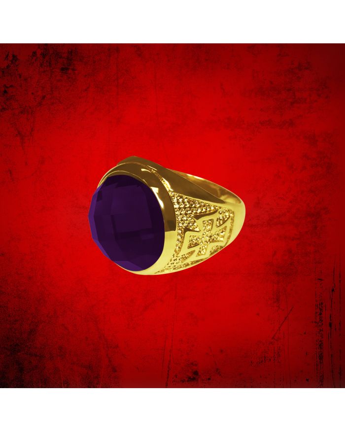 Mens Clergy Ring with Deep Purple Rounded Stone 