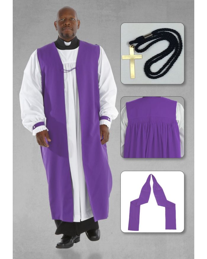 Bishop Purple Chimere and Clergy Rochet Set with Bishop Tippet