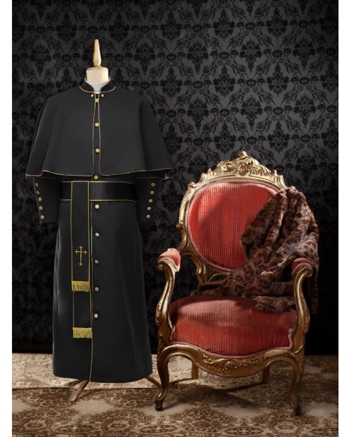 *Limited Exclusive* Men's Pastor/Clergy Robe Black/Deep Gold Luxury Ensemble