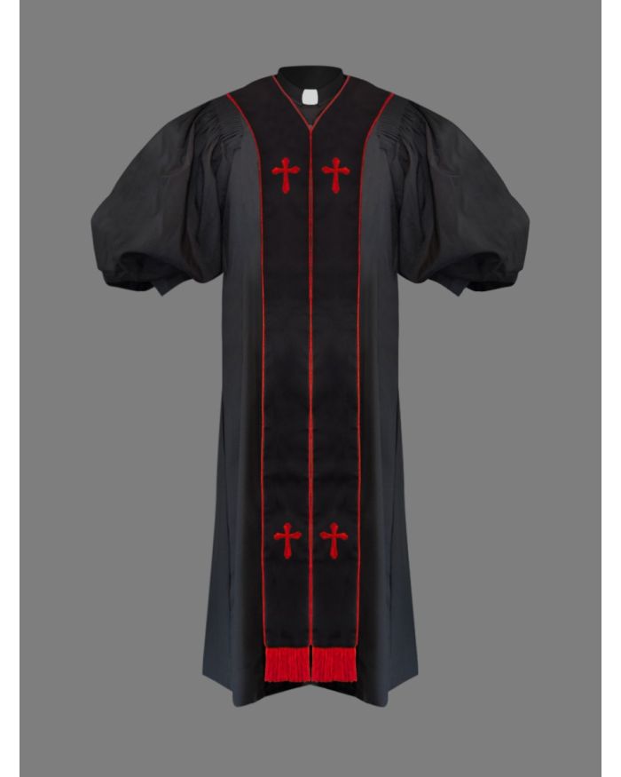 Clergy Pulpit Robe in Black & Red