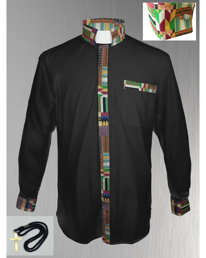 146. Custom Edition Kwangali Cloth Men’s Tab Collar Clergy Shirt Set - Black