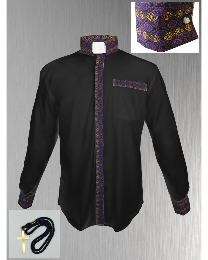 149. Custom Edition Gimba Cloth Men’s Tab Collar Clergy Shirt Set - Black