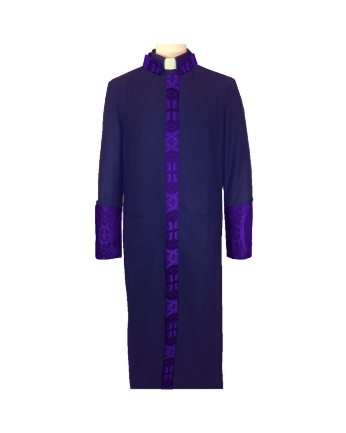854 M. Men's Premium Pastor/Clergy Robe Black/Purple