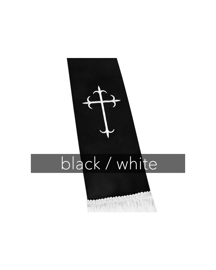 Clergy Stole - Black Satin with White Latin Crosses
