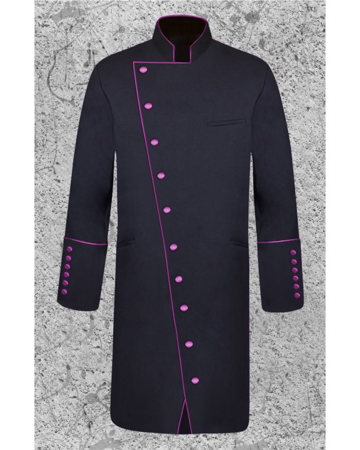 Men's Double Breasted Clergy Frock Jacket in Black and Purple with Three Quarter Length
