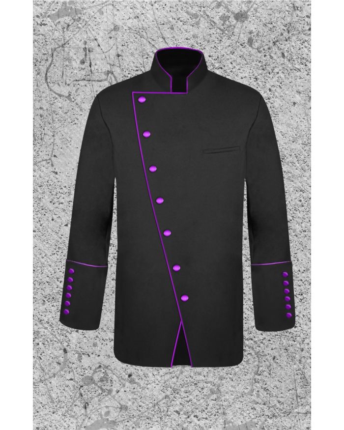Men's Double Breasted Clergy Jacket in Black and Purple