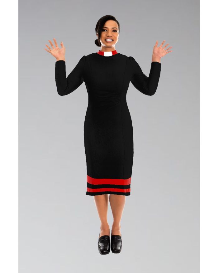 Ladies Clergy Dress Black with Red Contrast