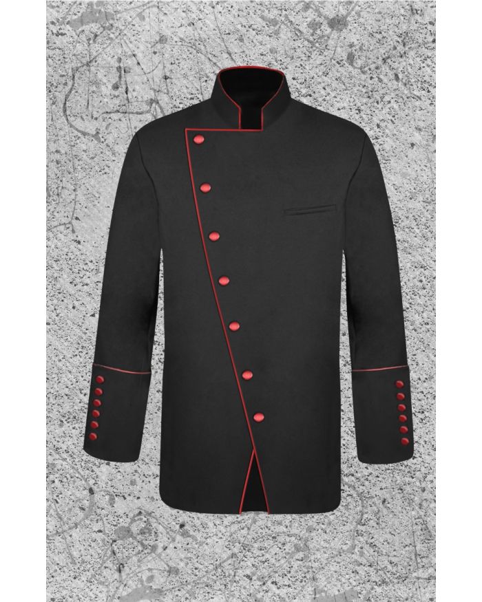 Men's Double Breast Clergy Jacket in Black and Red