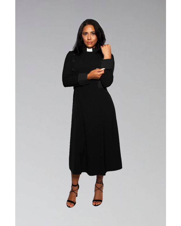 Clergy Dress in Black with Female Preacher Collar