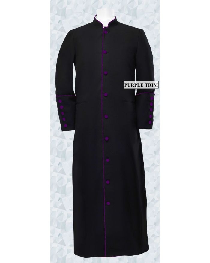 166 M. Men's Clergy/Pastor Robe Black/Deep Purple Trim