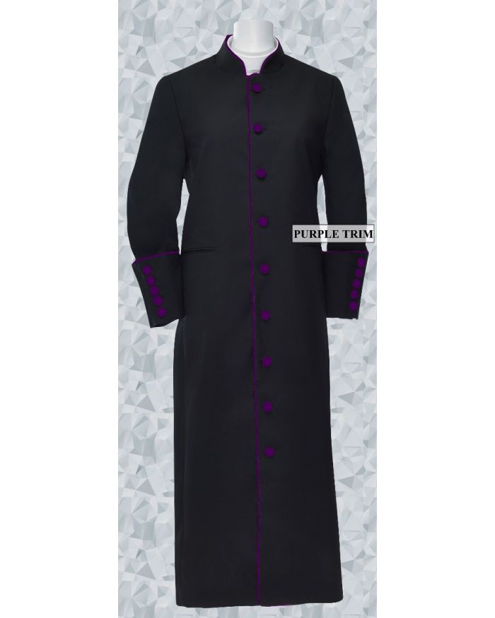 166 W. Women's Clergy/Pastor Robe Black/Deep Purple Trim