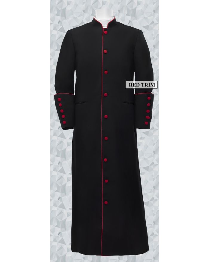 153 M. Men's Clergy/Pastor Robe Black/Red Trim