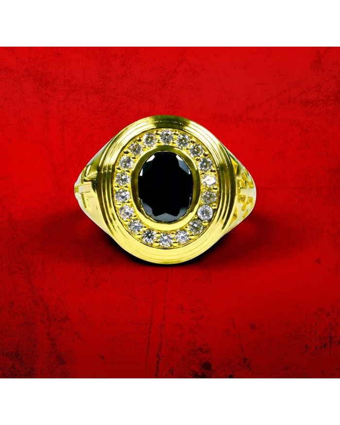 Mens Premium Clergy Ring with Black Stone - Gold w/ Black