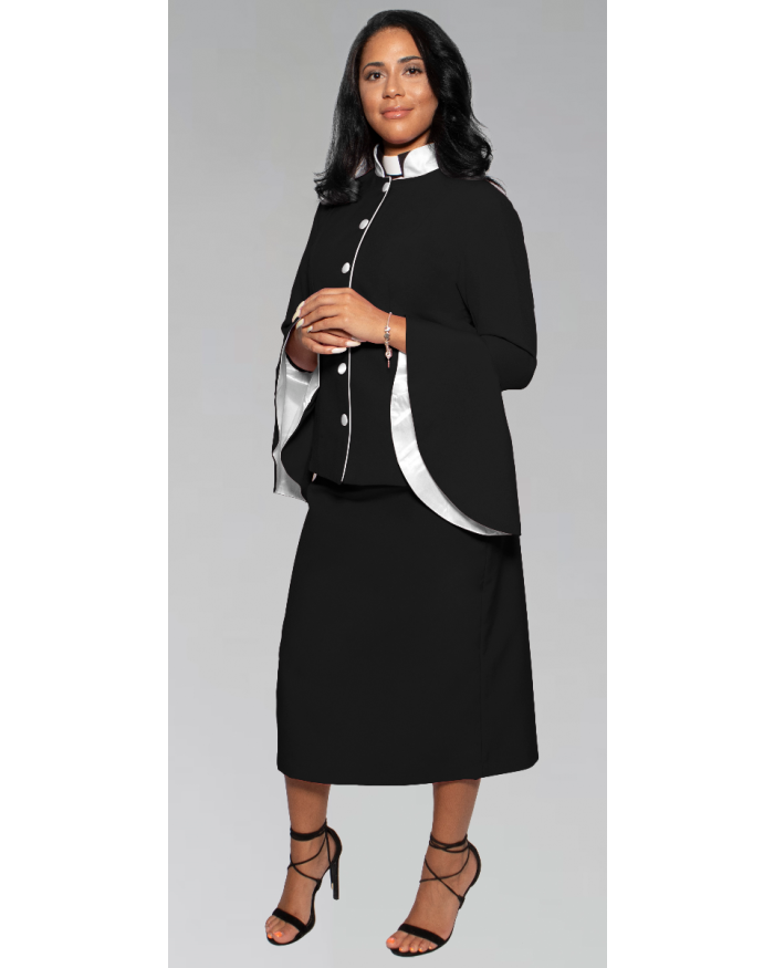 Black and White Women's Clergy Suit with Flared Sleeves