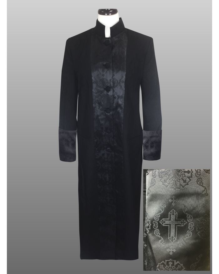 816 W. Women's Double Tone Brocade Pastor/Clergy Robe Black/Black