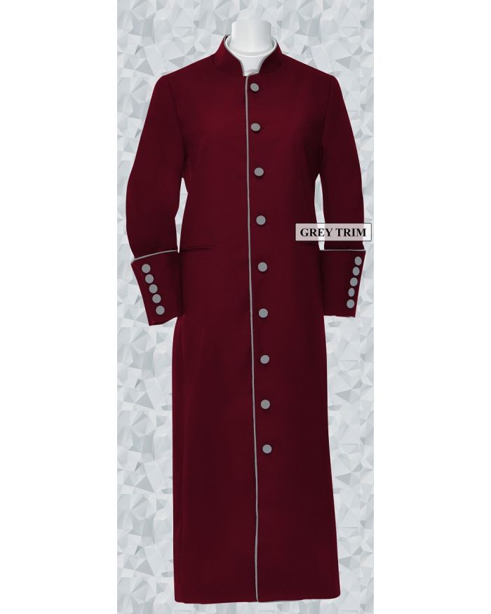 159 W. Women's Clergy/Pastor Robe - Burgundy/Grey Trim