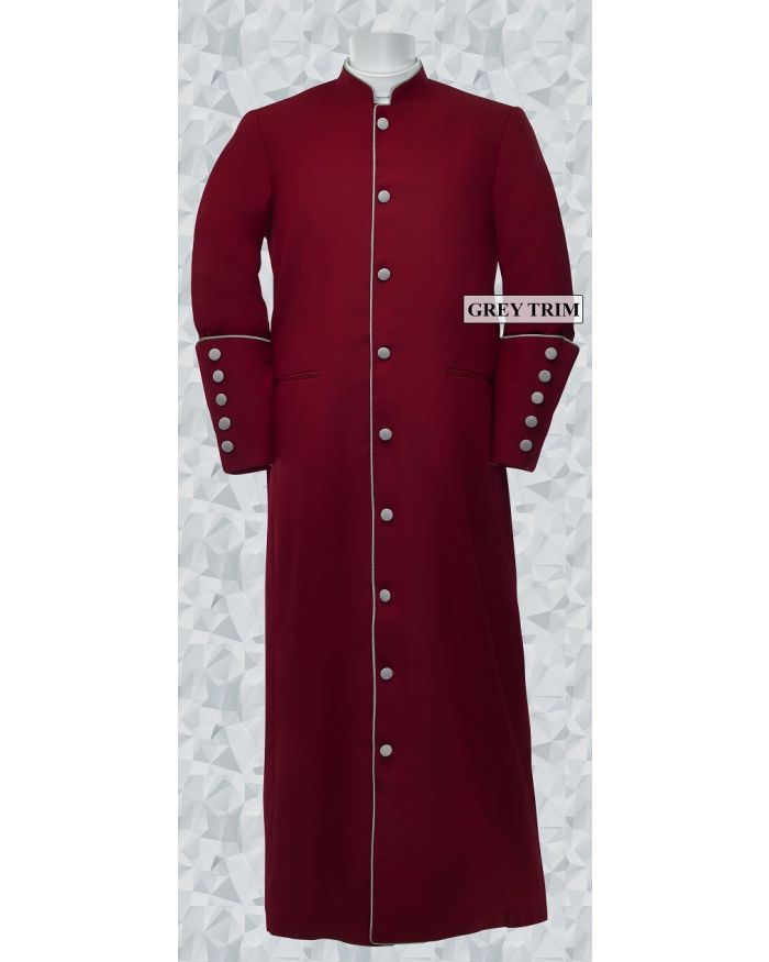 159 M. Men's Clergy/Pastor Robe - Burgundy/Grey Trim