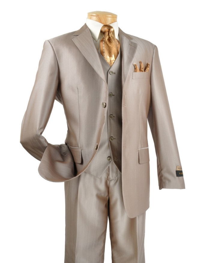 *Featured* Men's Premium Sharkskin 3 Pc. Suit - Champagne