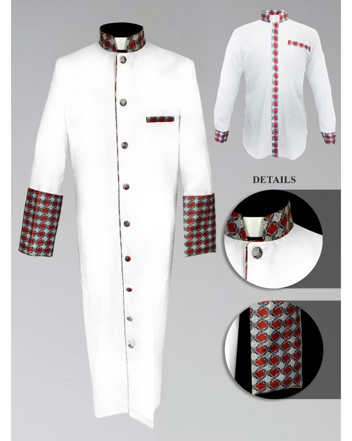 Men's Custom Fabric Clergy Robe - White with Argyle Fabric