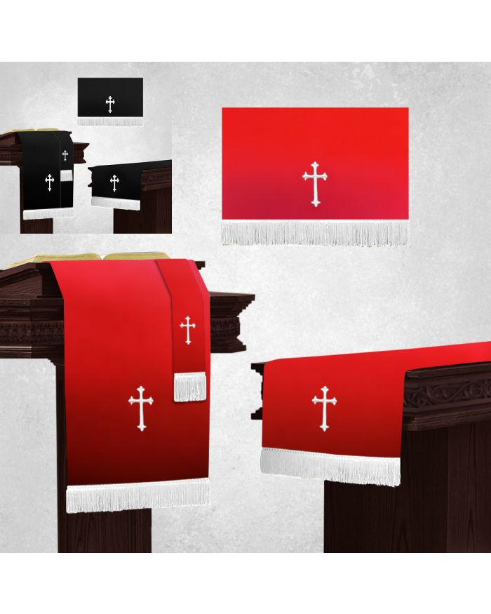 Communion Pulpit Parament Set in Black and Red with White crosses for Catholic Church and Ceremony. 