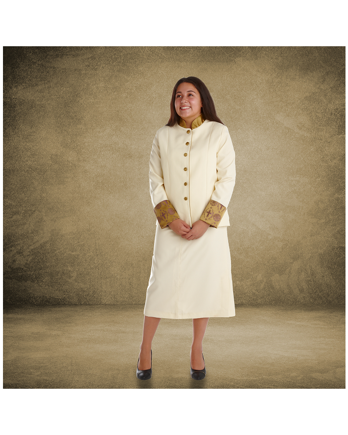 Ladies Creme and Gold Clergy Suit