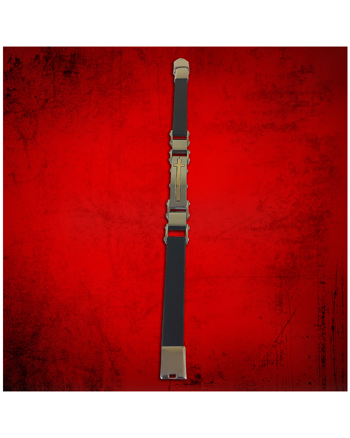 Cross Bracelet Black with Two Tone Cross 
