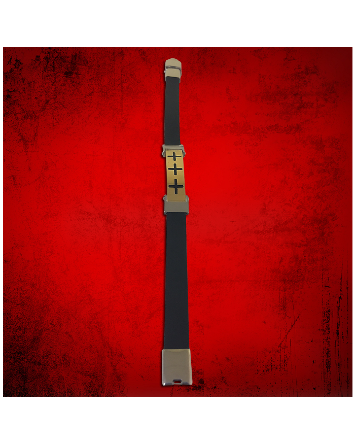 Cross Bracelet Black with Gold Triple Cross 