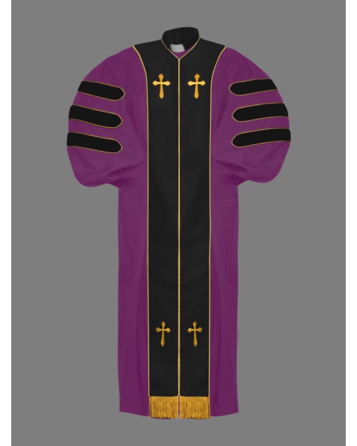 Dr. of Divinity Bishop Robe in Purple with Black and Gold Doctor Bars